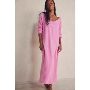 Intimately Free People Pink Fuzzy Girls Night In Maxi Pullover Dress Size Medium